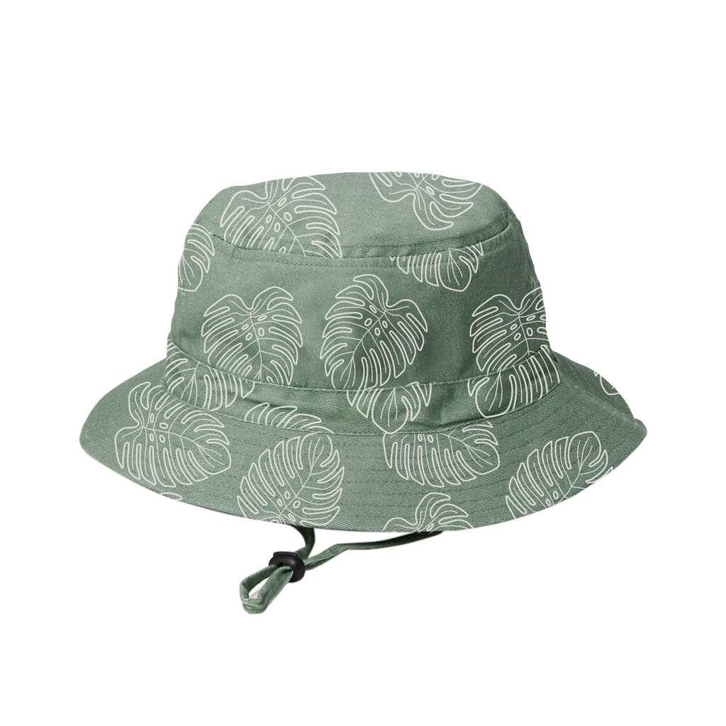 Green Black Tropical Reversible Bucket Hat- Order Wholesale