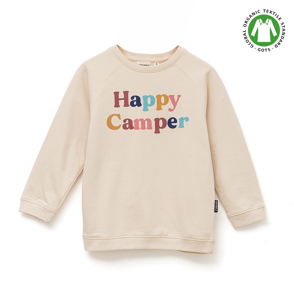 Crywolf Organic Sweater Happy Camper Front View