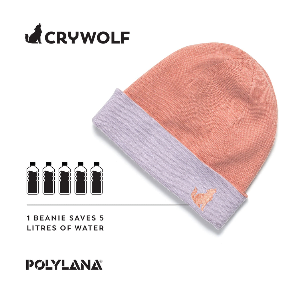 Crywolf Reversible Beanie Rose/Lilac Made With Polylana - Front View