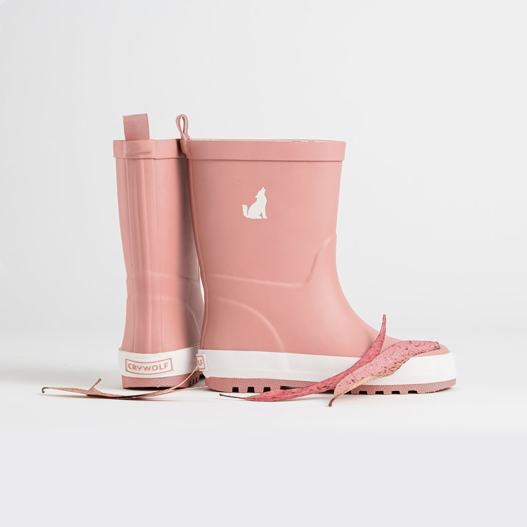 Crywolf Rainboots Blush With Pink Leaves On The Floor - Side View
